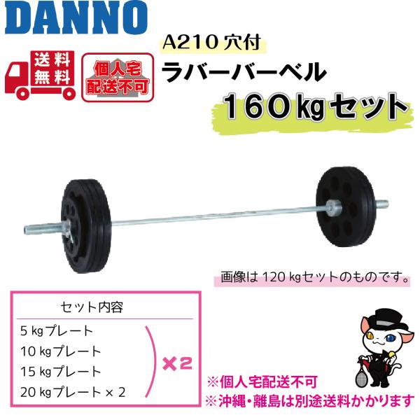 (個人宅配送不可)DANNO　淡野製作所　トレーニング用品　A210穴付ラバーバーベル　160kgセ...