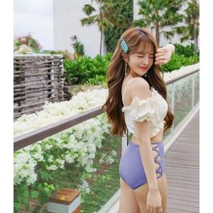 水着レディース ビキニ 胸フリル サイド編み込...の詳細画像4