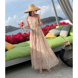 リゾートワンピース ロング マキシ丈 背中あき ノースリーブ 肩だし 海外旅行 リゾート バカンス ハワイ 沖縄 グアム 10代 20代 30代 40代 50代