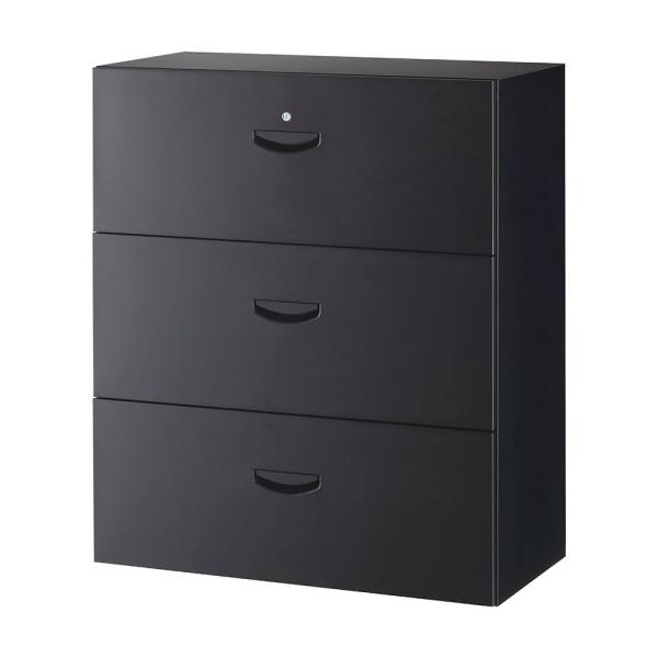 『代引不可』スチール書庫 鍵付 引出 3段ラテラルキャビネット 下置用 ブラック RK45-310D...