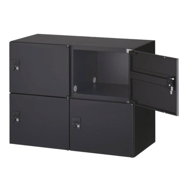 『代引不可』スチールロッカー 鍵付 4人用パーソナルボックス ダイヤル錠 上下兼用 ブラック RK4...