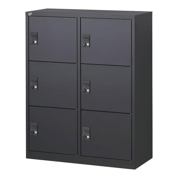 『代引不可』ロッカー 6人用 ミニ 6扉 ダイヤル錠 鍵付 H1110mm ブラック ALZK-PL...