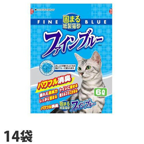 常陸化工 色がかわる固まる紙製猫砂 ファインブルー 6L　14袋(2ケース) 紙製 紙猫砂 猫用 猫...