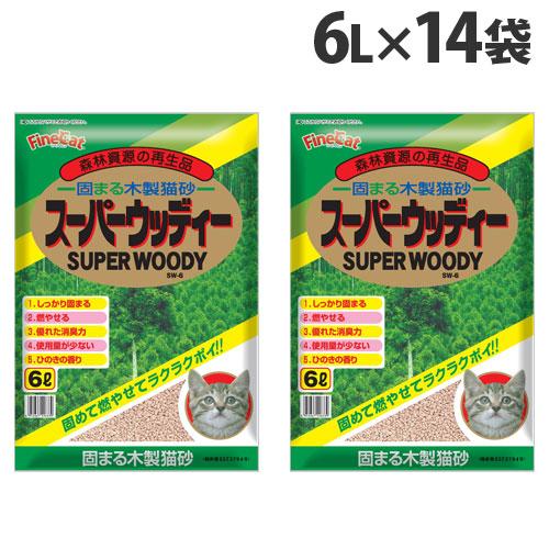 猫砂 木製 固まる木製猫砂 スーパーウッディー 6L×14袋 常陸化工