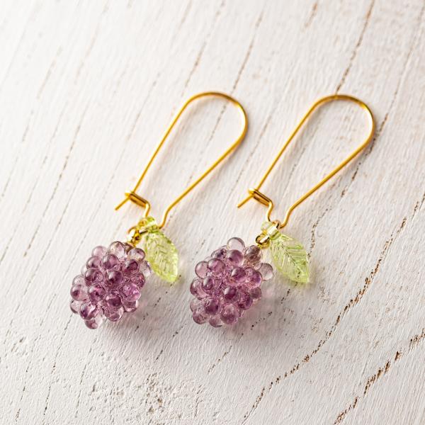 葡萄のピアス サージカルステンレス ゴールド キドニーフック ぶどう 紫 マスカット