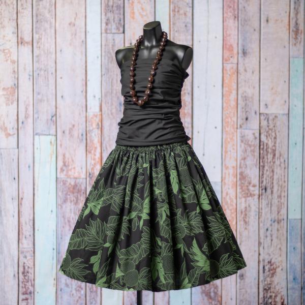 パウスカート ウル バナナリーフ 黒 ブラック 75cm丈 フラダンス