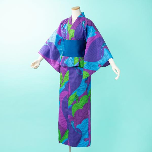 ハワイアン 浴衣 サイケデリックハイビスカス セパレート浴衣 二部式浴衣 マルチカラー 青 紫
