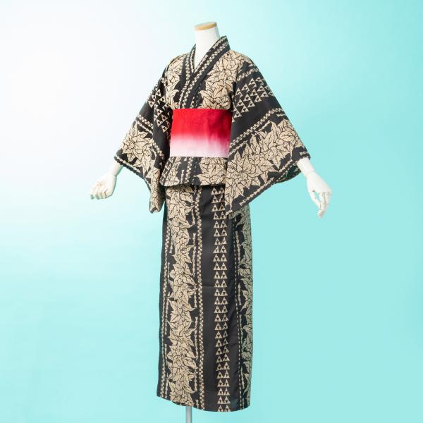 ハワイアン 浴衣 タパ柄 ククイ柄 セパレート浴衣 二部式浴衣 黒 ベージュ ゆかた