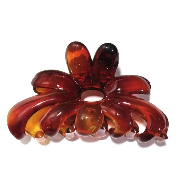 バンスクリップ 大きめ Lサイズ 茶色のまだら デイジーの花のアレンジ ヘアクリップ バレッタ