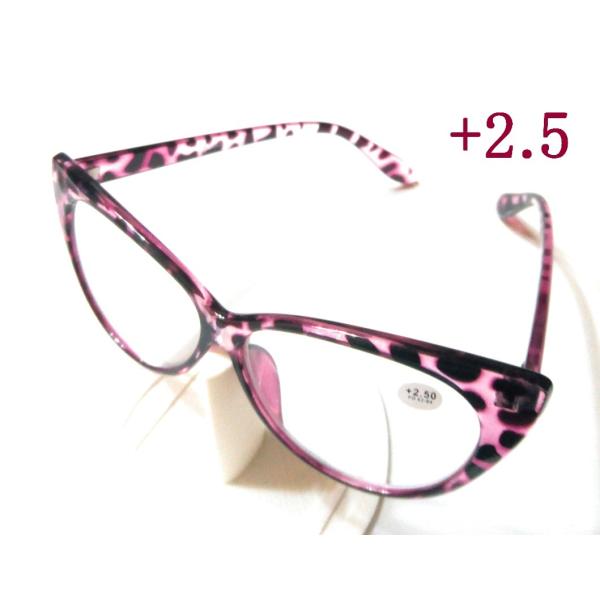 おしゃれな老眼鏡 リーディンググラス +2.5 ピンク系ヒョウ柄 フォックスフレーム キャッツアイ