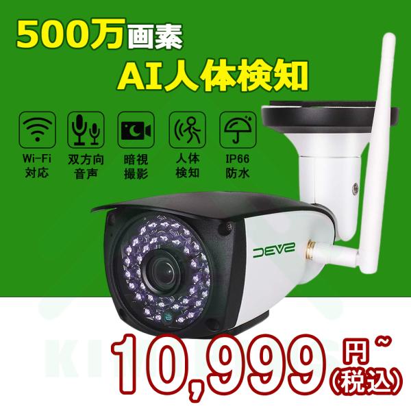 防犯カメラ 屋外 監視カメラ wifi 500万画素 AI人体検知 ネットワークカメラ ipカメラ ...