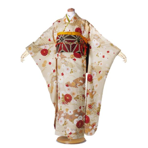 レンタル商品 振袖 フルセット 貸衣装 クリーム cream系 No.027 適応身長：150〜16...