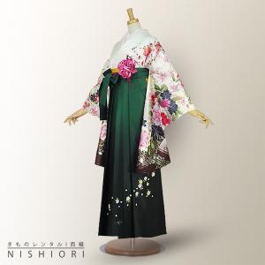 二尺袖着物 袴 レンタル 送料無料 貸衣装 From Kyoto 白×緑×刺繍×袴 Mサイズ ジュニア袴(小学生)対応可｜kimono-cafe