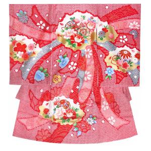 女児 産着 レンタル商品 お宮参り 着物 帽子 よだれかけ セット 女の子 貸衣装 和服 祝い着 初着 産着 往復送料無料 牡丹 熨斗 鹿の子柄｜和装通販 西織