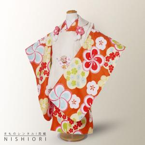 小町kids レンタル商品 3歳の七五三 女の子 被布コート 着物 フルセット 貸衣装 三歳 白 オレンジ 桜 梅｜和装通販 西織