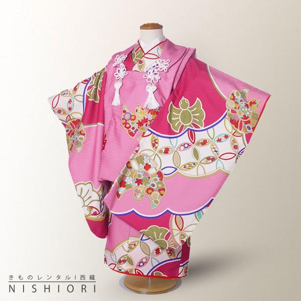 式部浪漫 レンタル商品 3歳の七五三 女の子 被布コート 着物 フルセット 貸衣装 三歳 ピンク ス...