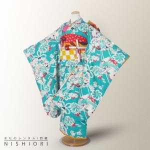 Modern Antenna レンタル商品 7歳の七五三 女の子 四つ身 着物 帯 フルセット 貸衣装 七歳 古典 青