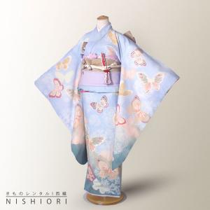 JILLSTUART ジルスチュアート レンタル商品 7歳の七五三 女の子 四つ身 着物 帯 フルセット 貸衣装 七歳 古典 水色 緑 蝶