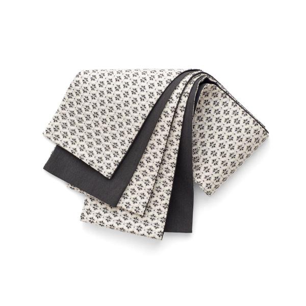 【再入荷】百華園　レース半幅帯　花繋ぎ　白×墨黒