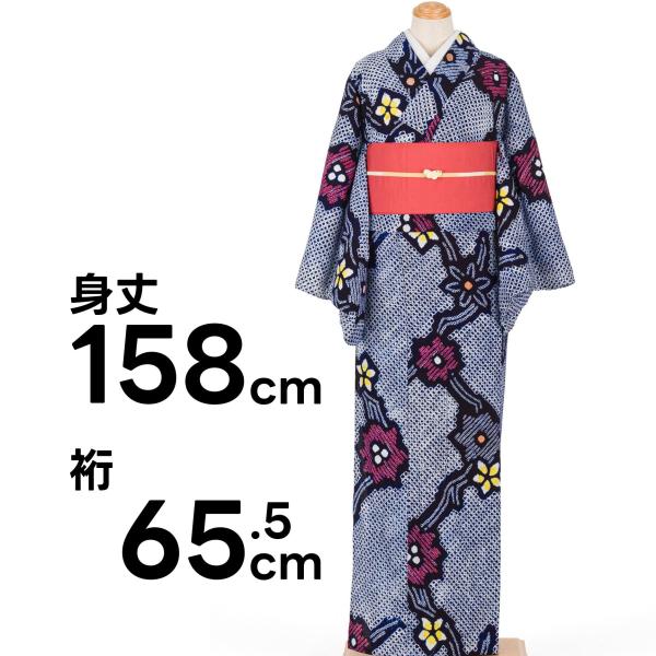 有松絞り浴衣　大小の花模様