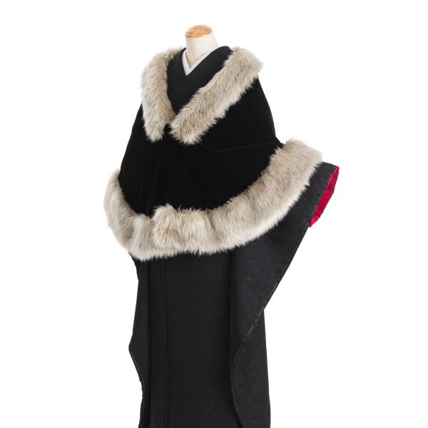 新品　ファー付き　ベルベットケープ　黒