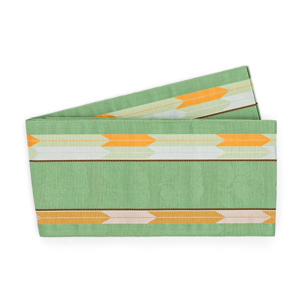 博多小袋帯　矢羽と椿　緑