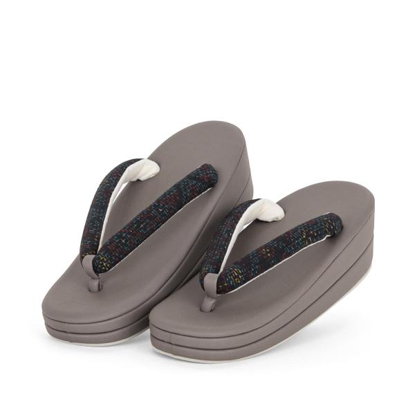 【F】新品　草履　結城紬　江戸鼠×黒絣