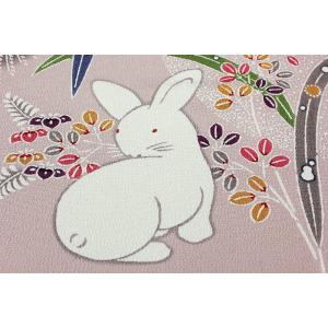 名古屋帯 栗山吉三郎 紅型染 薄 渋紫色 兎 うさぎ