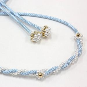 飾り紐 浴衣 振袖 水色 小花 ビーズ パール クリスタル