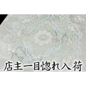 袋帯 西陣 洛陽織物 白銀地 立枠 宝彩文 正絹 六通 和装 着物 sc3702