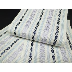 浴衣帯 半幅帯 博多織 白地 オフホワイト 薄 紫 紺