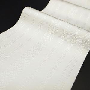 浴衣帯 半幅帯 博多織 白地 オフホワイト 献上 縞 正絹