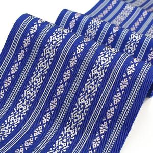 浴衣帯 半幅帯 博多織 青 ブルー 献上 縞 正絹  細帯