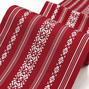 浴衣帯 半幅帯 博多織 赤 献上 縞 正絹  細帯 単衣帯 ゆかた
