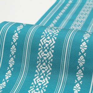 浴衣帯 半幅帯 博多織 青 ブルー 献上 縞 正絹 細帯 ゆかた