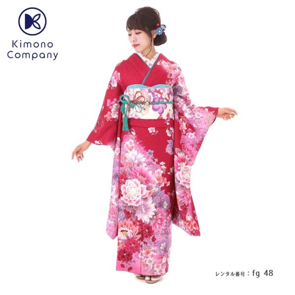 振袖レンタル 小さいサイズ 小柄 正絹 シンプル fg-48b フルセット一式 着物 人気 ネット ...