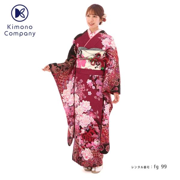 振袖レンタル 正絹 シンプル fg-99b フルセット一式 着物 人気 ネット 専門店 貸衣装 モダ...