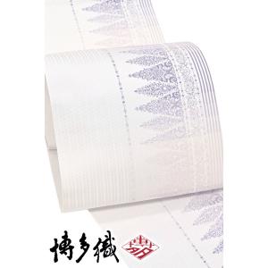 着物だいやす 167□名古屋帯□手描き友禅 塩瀬 竹文 白【送料無料