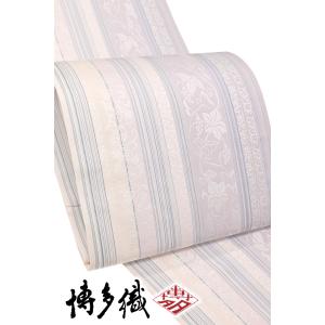 袋帯 本場筑前博多織 リバーシブル 両面 全通 金糸 薄茶ベージュ