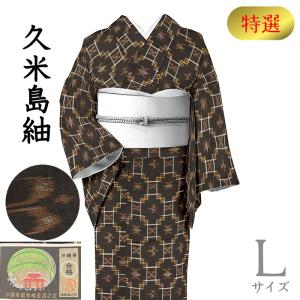 着物だいやす 250□紬□レア♪本場黄八丈 格子縞文 薄墨×木蘭色