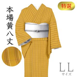 特選 着物 中古 正絹 袷 カジュアル 本場 黄八丈 ラベル付き 縦縞模様