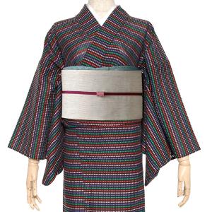 着物 ボイル ドット 黒 カラフル 幾何学 仕立て上がり 日本製 木綿 単衣 コットン｜kimono-dearjapan