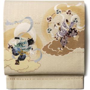 名古屋帯 正絹 白 俵屋宗達 〜風神雷神〜 クリーム 京玉響 西陣織