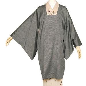 道行 コート 絹 縞 袷 ストライプ グレー 黒 羽織｜kimono-dearjapan