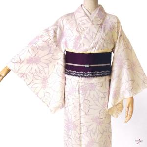 着物 花 薄紫 藤 クリーム 白 シンプル シック モダン