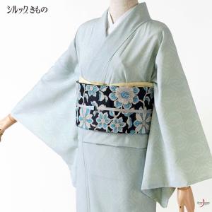 シルック着物 更紗 水色 シンプル 袷 洗える着物 シルックデュエット 仕立て上がり カジュアル レディース JAPAN MODE
