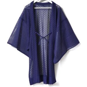長羽織 レース ネイビー 紺 薄羽織り 七宝 幾何学 和装 日本製 着物｜kimono-dearjapan