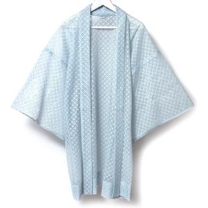 長羽織 レース 水色 ブルー 薄羽織り 七宝 コート 和装 日本製 着物