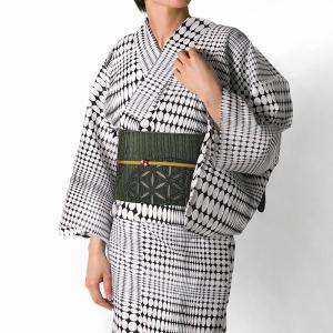 綿麻きもの 浴衣 単品 しじら織 ブラック オフホワイト 格子 チェック