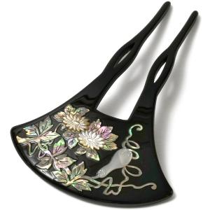 かんざし 螺鈿 梅 矢 蒔絵風 黒 銀 バチ型 フォーマル 髪飾り ヘア